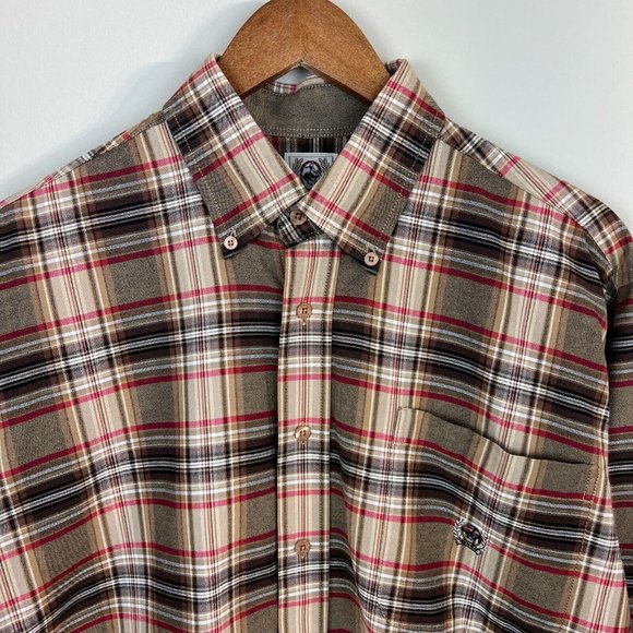 Cinch Button Down Shirt S Mens Western Plaid Brown Red Long Sleeve Embroidered - Picture 2 of 10